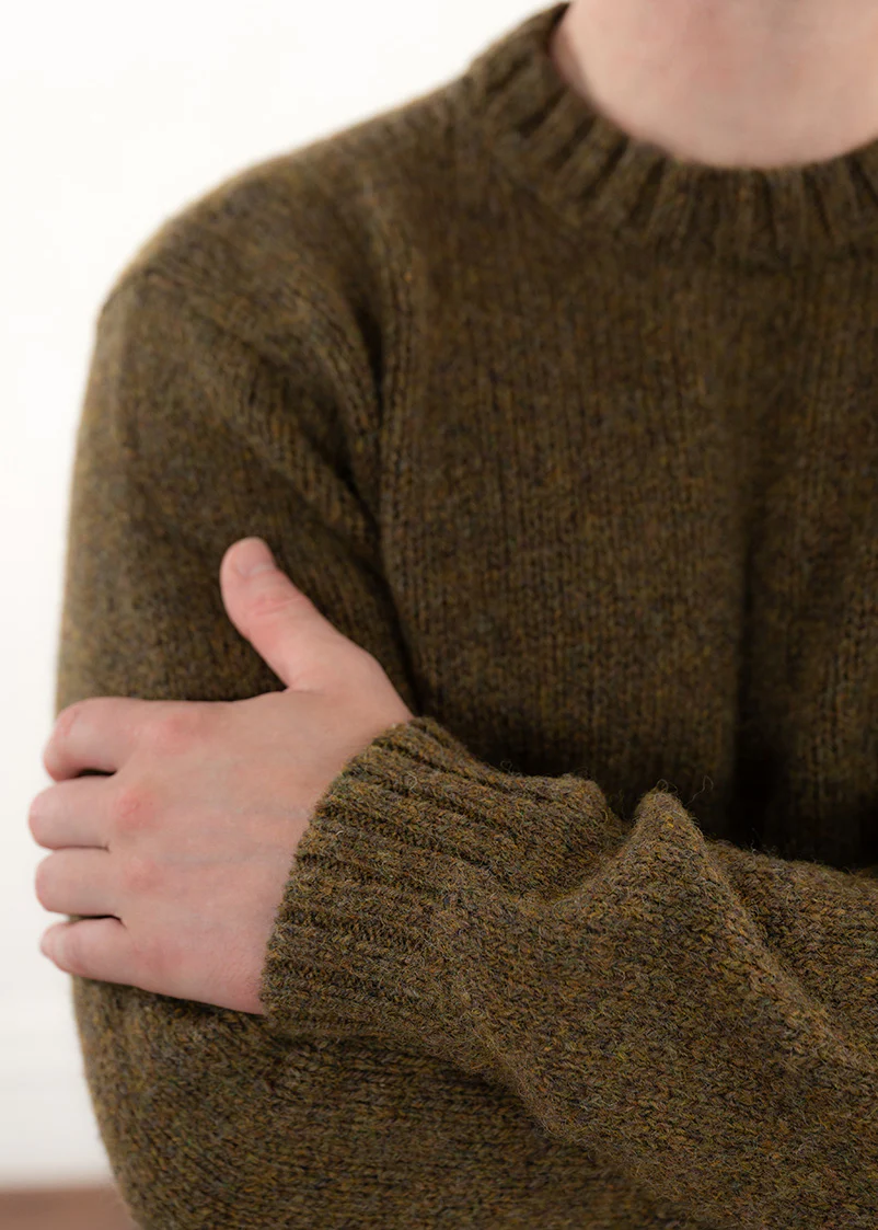 Mens Chunky Crew Neck Jumper - moss - Image 4