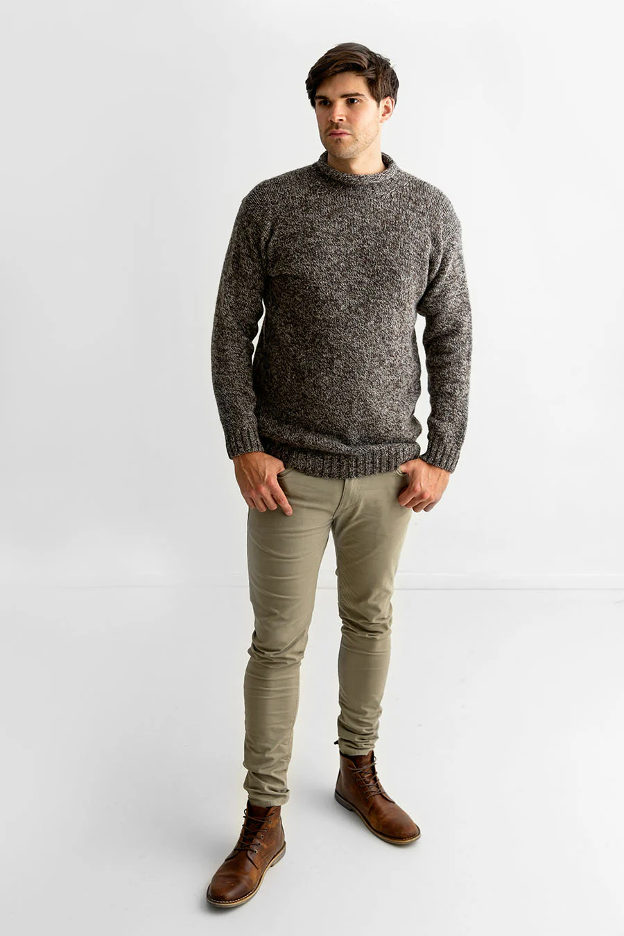 Mens Chunky Roll Neck Jumper - Natural brown - Image 7