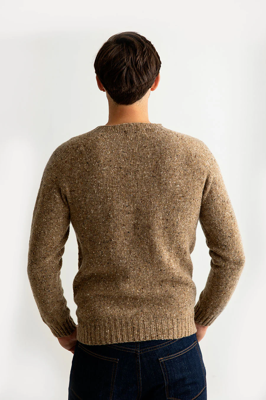 Mens Seamless Saddle Shoulder Donegal Jumper - Sand - Image 4