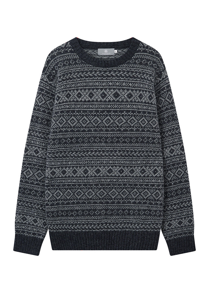 Mens Fair isle Conan Jumper - Charcoal - Image 6