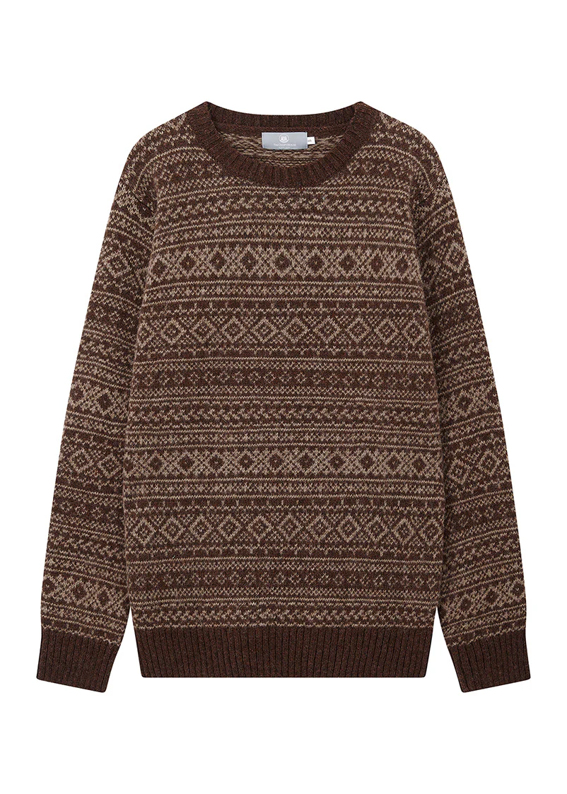 Mens Fair isle Conan Jumper - Coffee - Image 6
