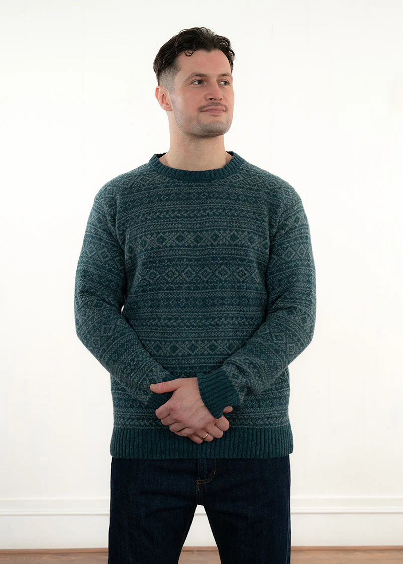 Mens Fair isle Conan Jumper - Dark Teal - Image 2