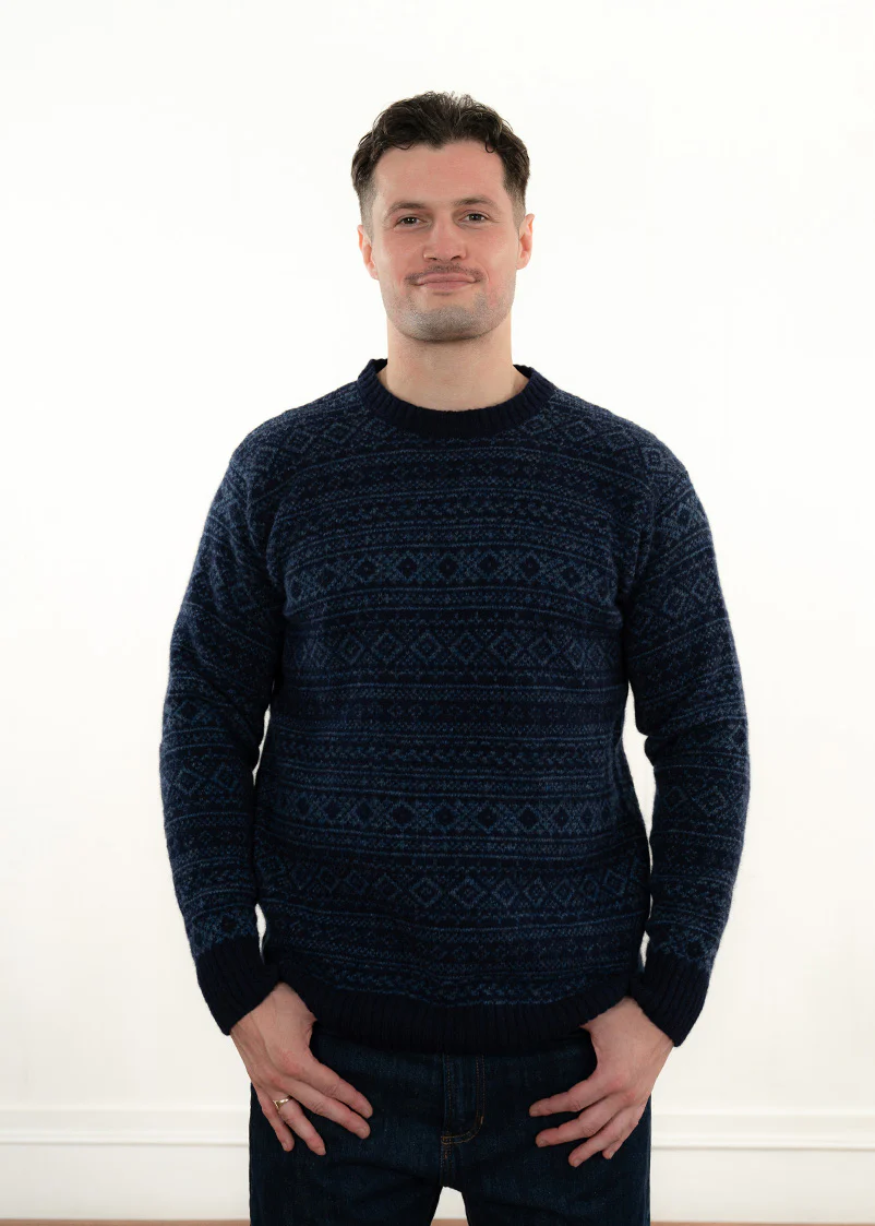 Mens Fair isle Conan Jumper - Navy - Image 2