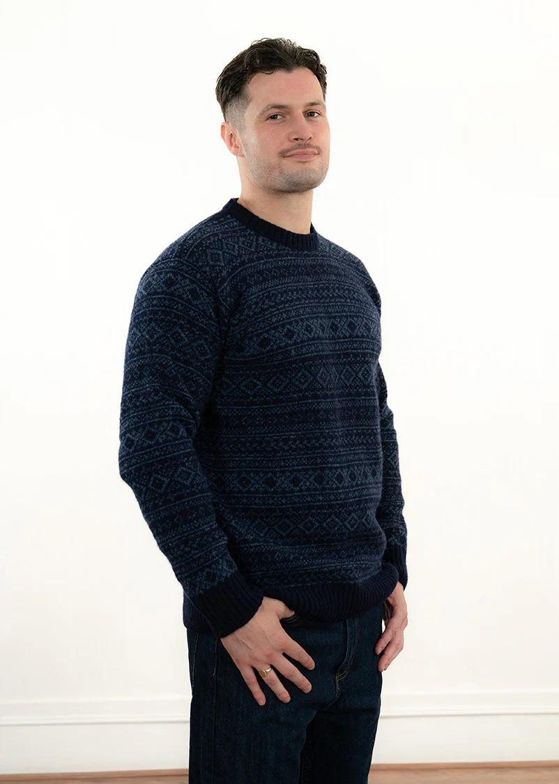 Mens Fair isle Conan Jumper - Navy - Image 4