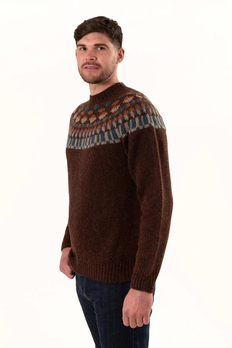 Mens Fair isle Staffa Yoke Jumper - Coffee - Image 3