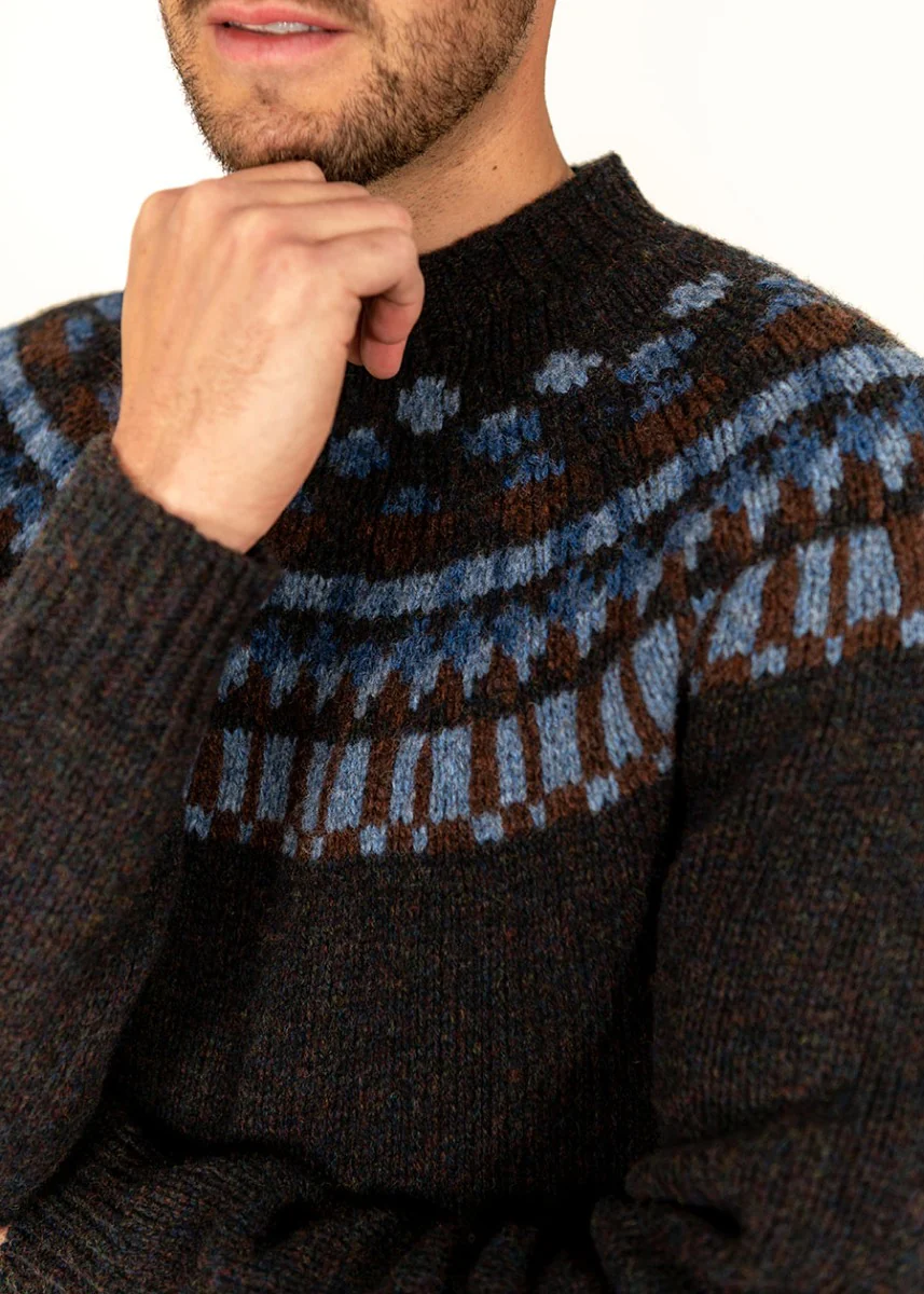 Mens Fair isle Staffa Yoke Jumper - Brown - Image 5