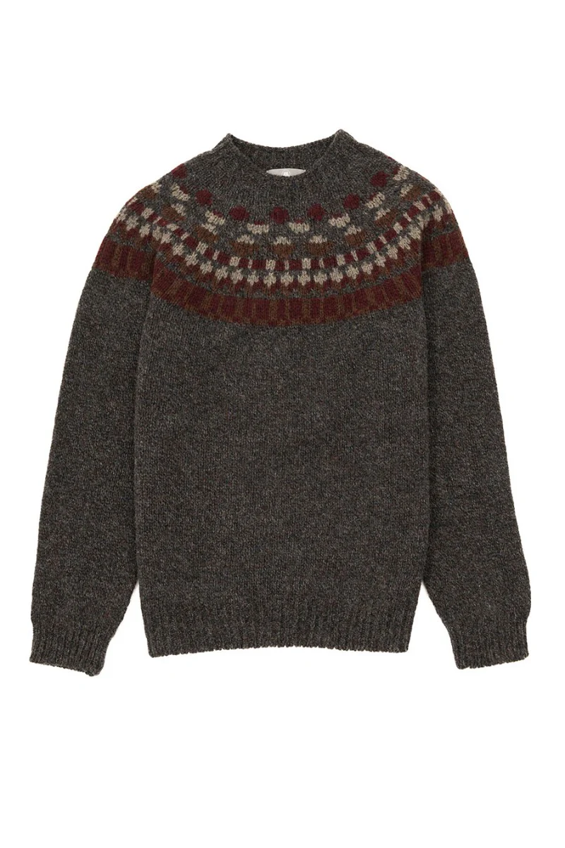 Mens Fair isle Staffa Yoke Jumper - Dark Grey - Image 7