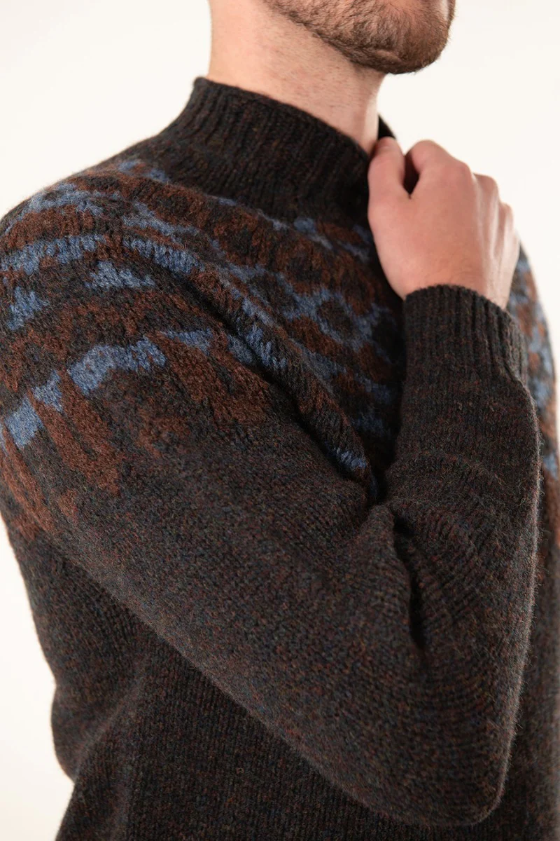 Mens Fair isle Brodgar Yoke Jumper - Brown - Image 6