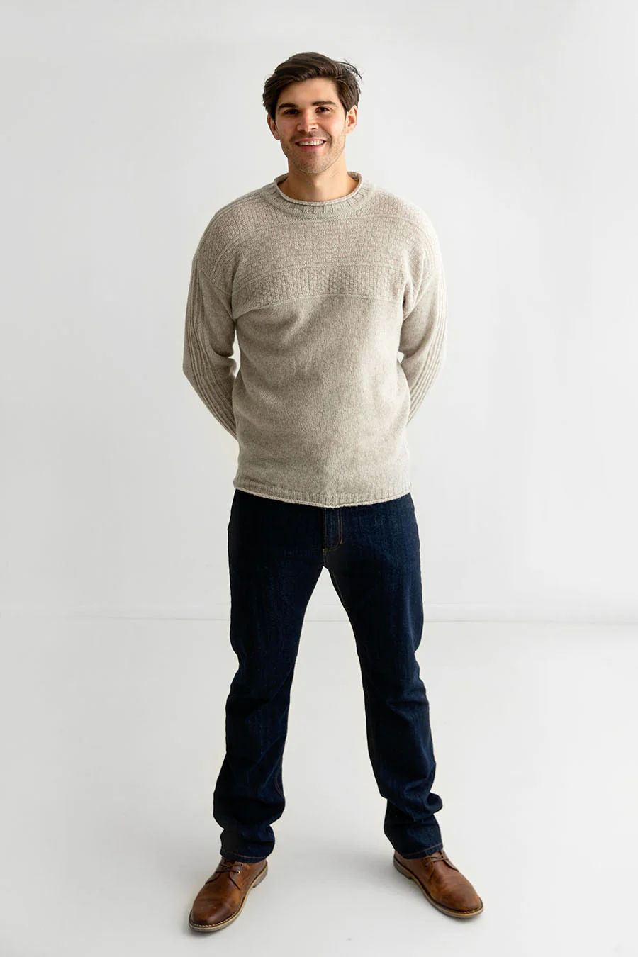 Mens Breakwater Shetland Gansey Jumper - Putty - Image 7