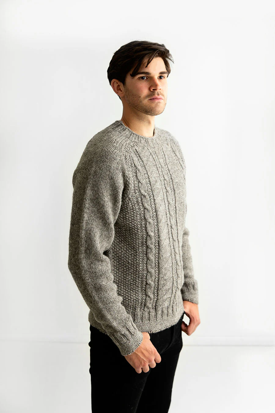 Mens Natural Gansey Jumper - undyed grey-brown - Image 6