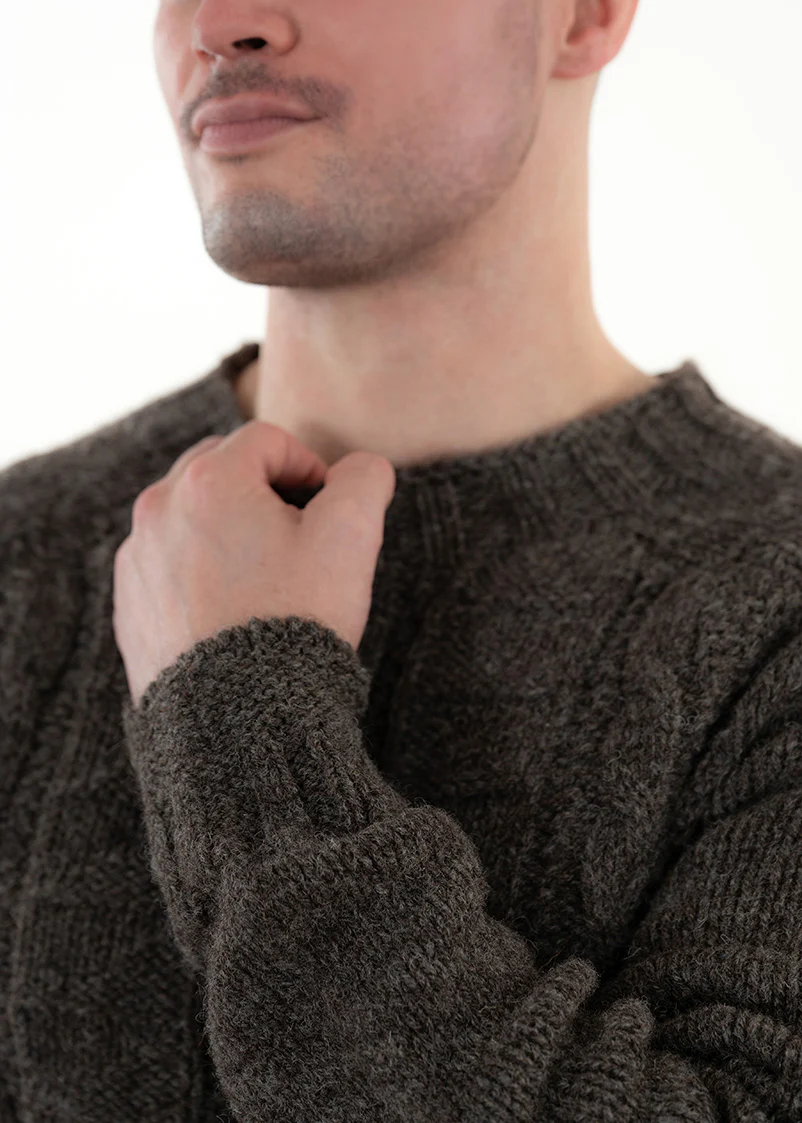Mens Natural Gansey Jumper - undyed mid brown - Image 6