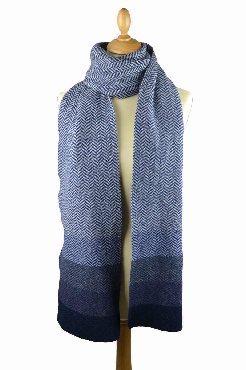 Striped Herringbone Scarf - Navy - Image 3