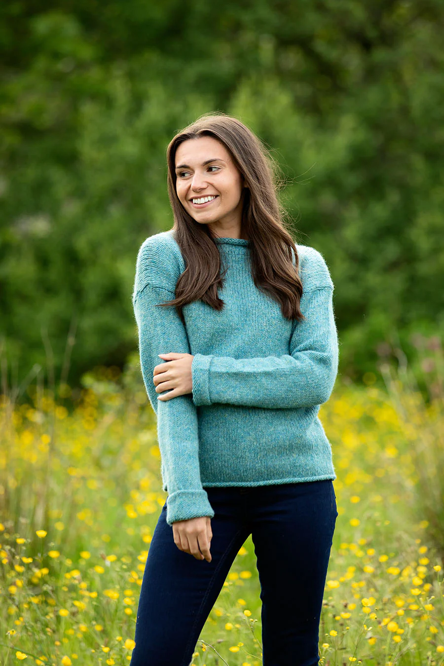 Womens Chunky cuffed jumper - light teal - Image 5