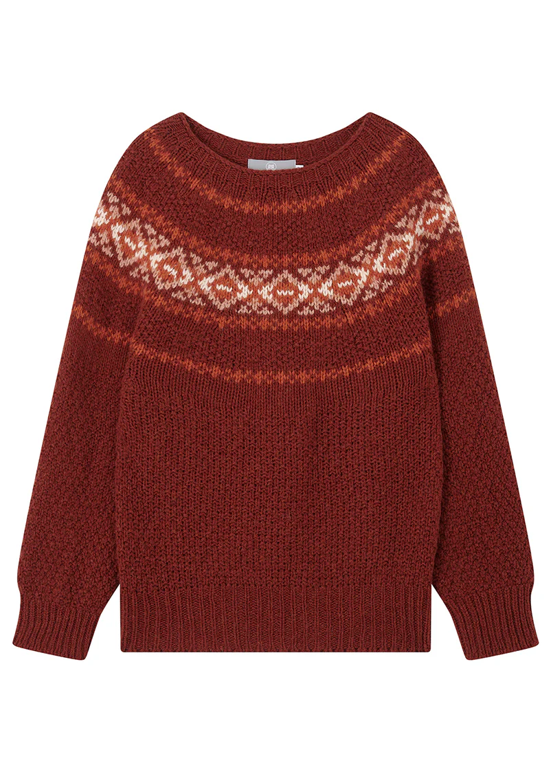 Womens Chunky Etive Yoke Fair Isle Jumper - Russet Red - Image 7