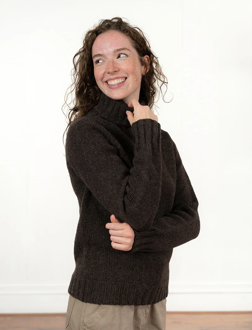 Womens Chunky Geelong Superfine Lambswool Polo Neck Jumper - Chocolate Brown - Image 3