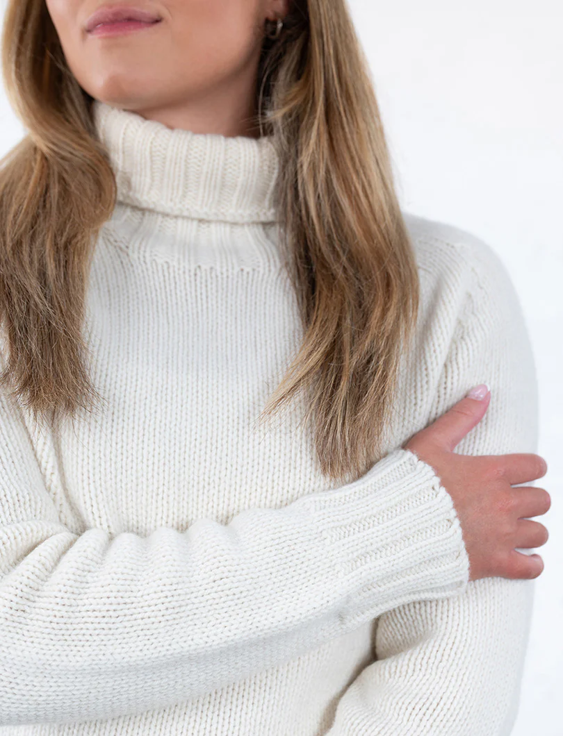 Womens Chunky Geelong Superfine Lambswool Polo Neck Jumper - Undyed Ecru - Image 4