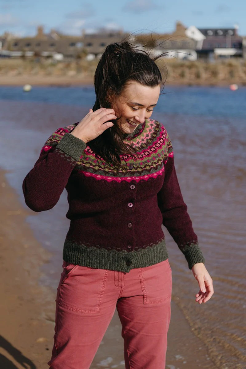Womens Crathie Fair isle Cardigan - Burgundy - Image 2