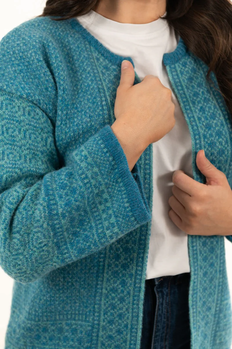 Womens Fair isle Towie Kimono Cardigan / Coatigan - Turquoise - Image 6
