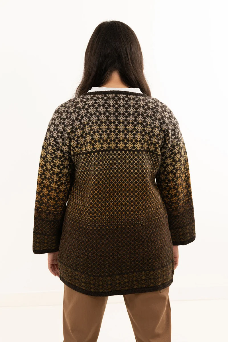 Womens Fair isle Long Kimono Cardigan / Coatigan - Brown - Image 4