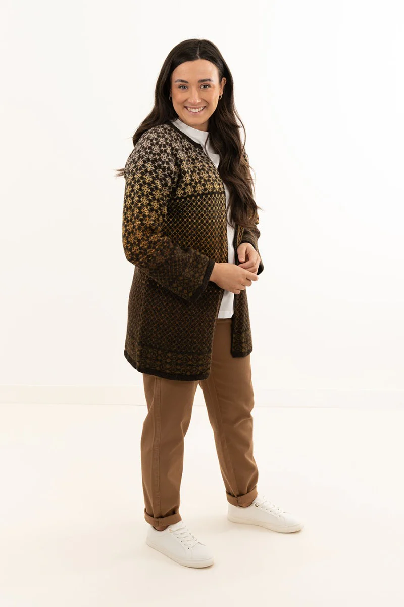 Womens Fair isle Long Kimono Cardigan / Coatigan - Brown - Image 5
