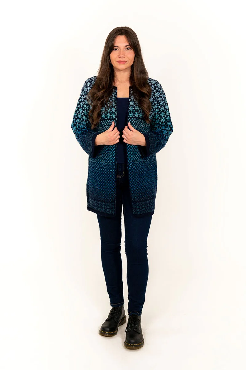 Womens Fair isle Long Kimono Cardigan / Coatigan - Blue Aqua - Image 5