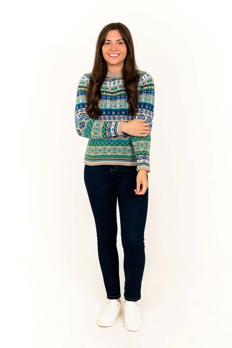 Womens Drumtochty fair isle jumper - Blue Green - Image 4