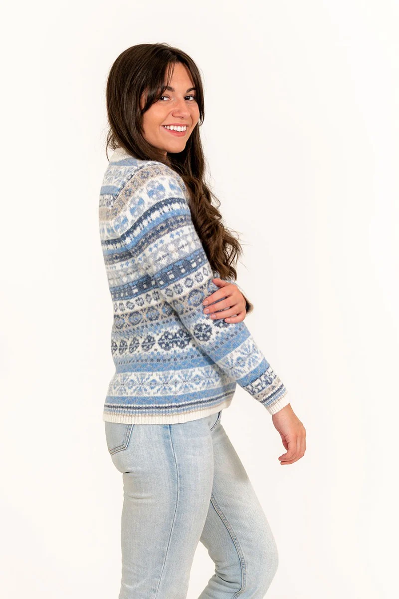 Womens Drumtochty fair isle jumper - Blue White - Image 3