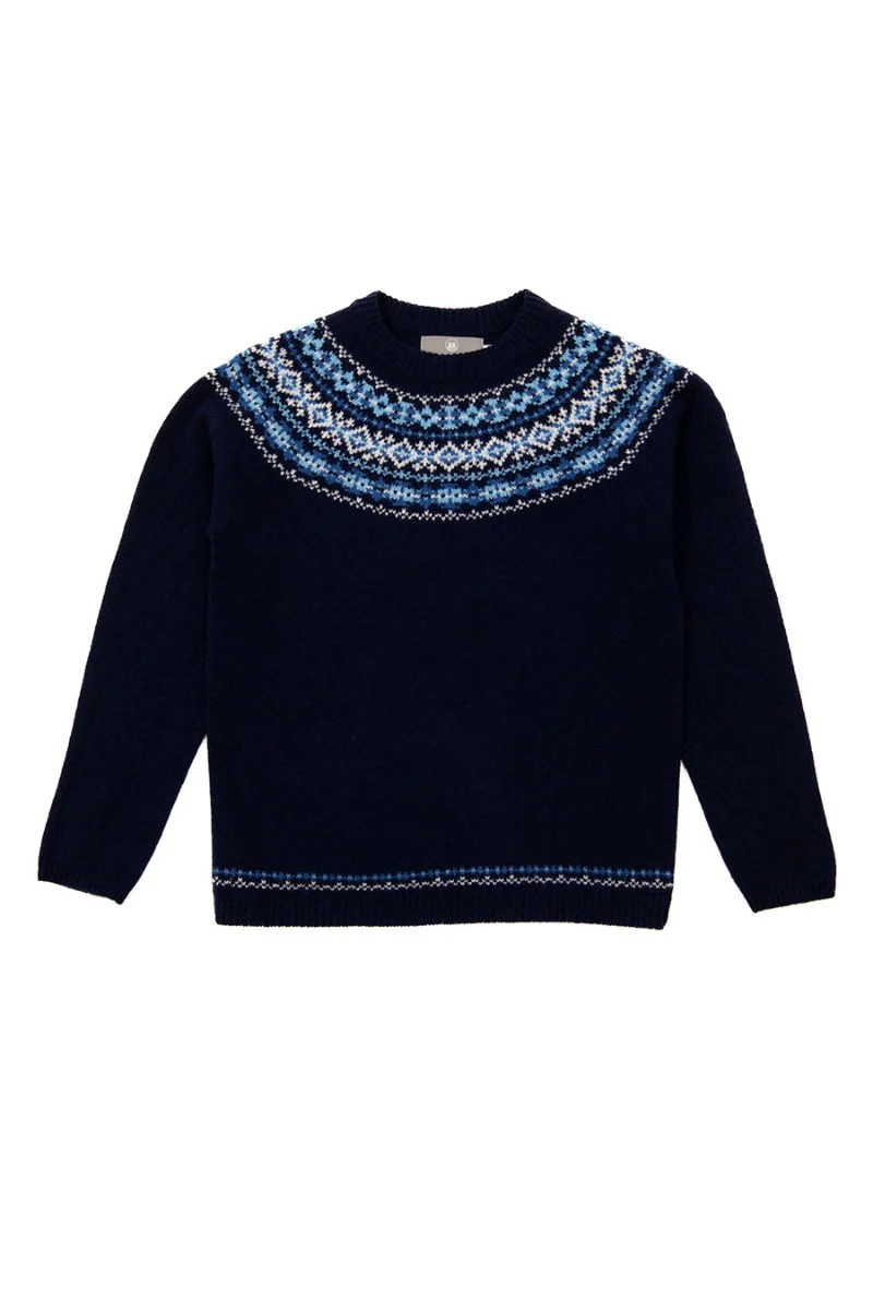 Womens soft lambswool fair isle jumper Cairngorm yoke - Navy - Image 7