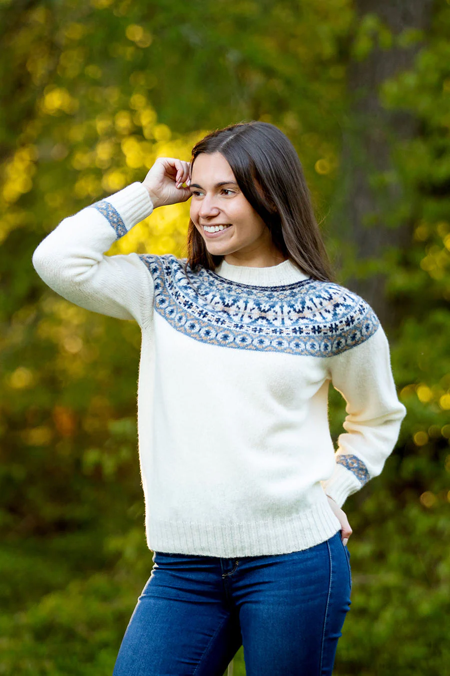 Womens Festival yoke fair isle jumper - Winter white - Image 2