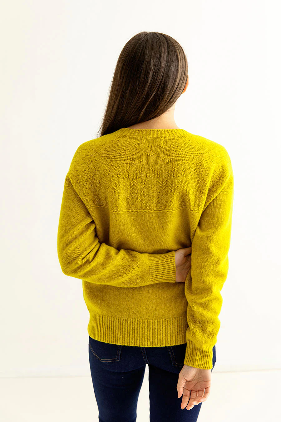 Womens Geelong Superfine Lambswool Gansey Cardigan - Yellow - Image 3