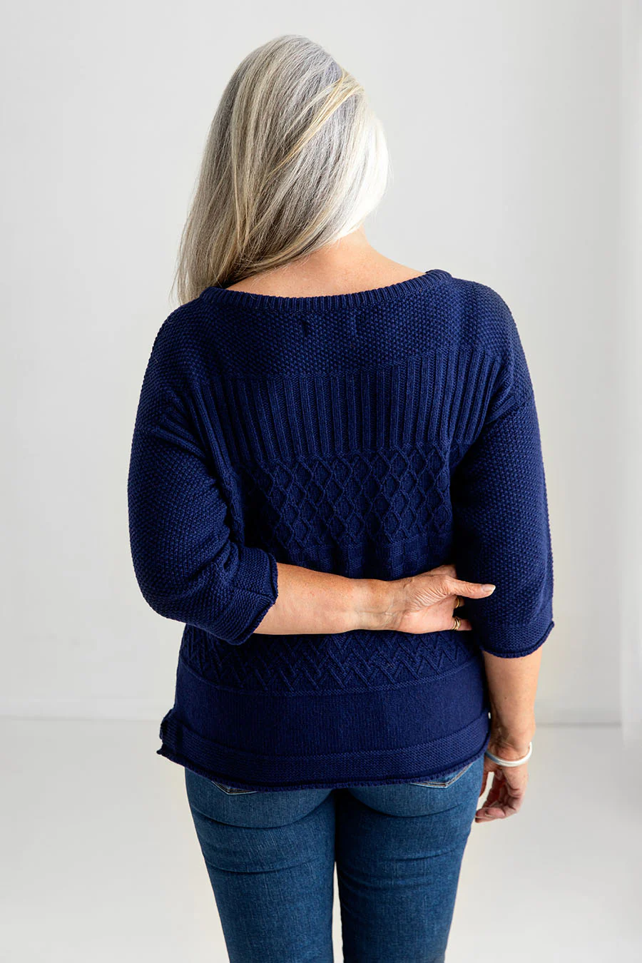 Womens Geelong Superfine Lambswool "Boathouse" Gansey Jumper - Navy - Image 6