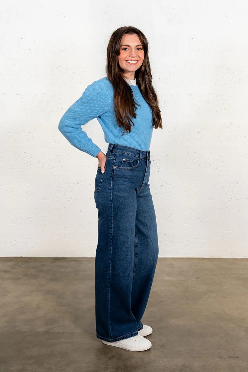 Womens Geelong Superfine Lambswool Moss Stitch Jumper - Sky Blue - Image 5