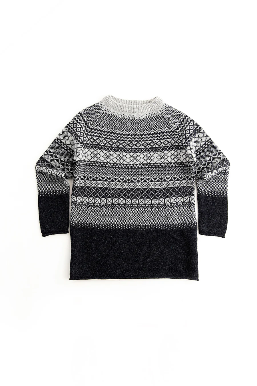 Womens Lace Fair Isle Tunic Jumper - charcoal - Image 6