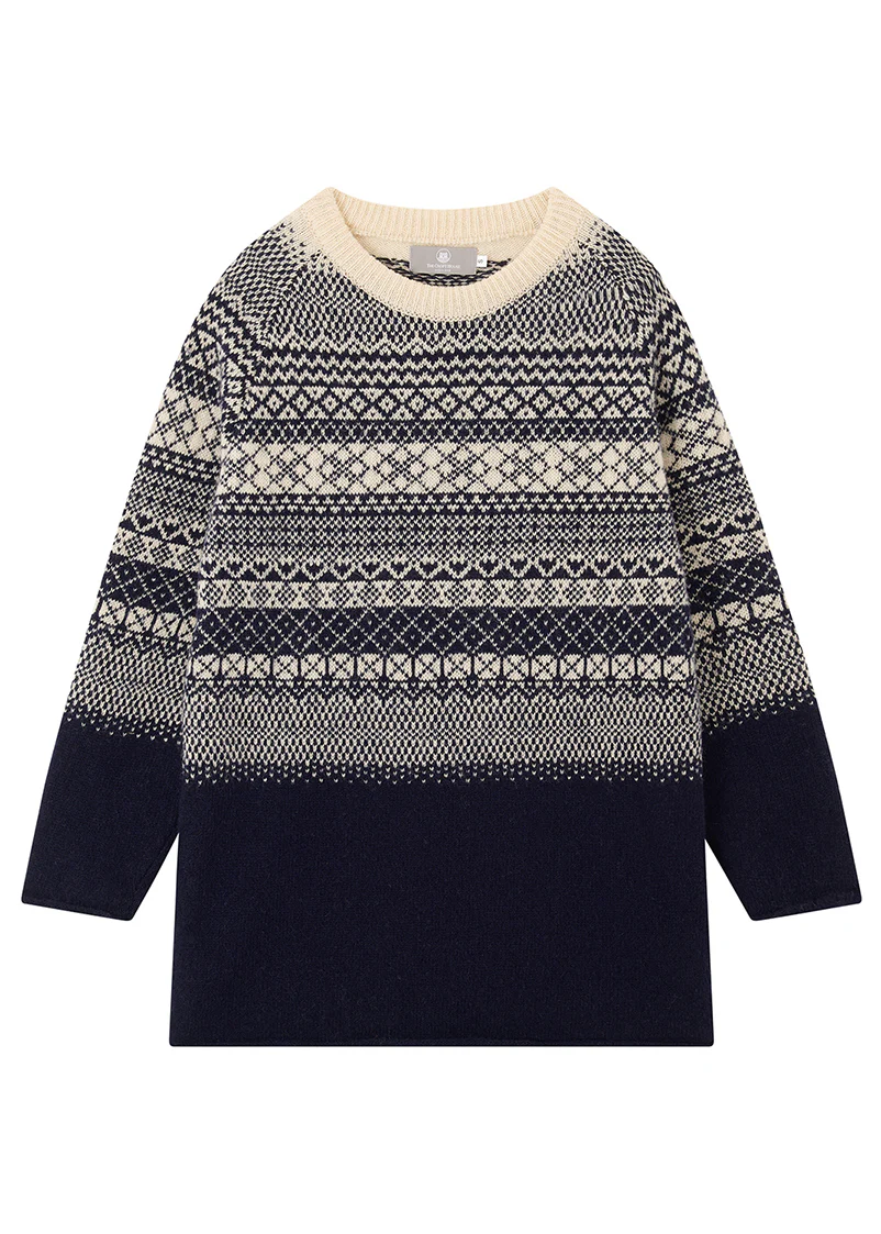 Womens Lace Fair Isle Tunic Jumper - navy - Image 7