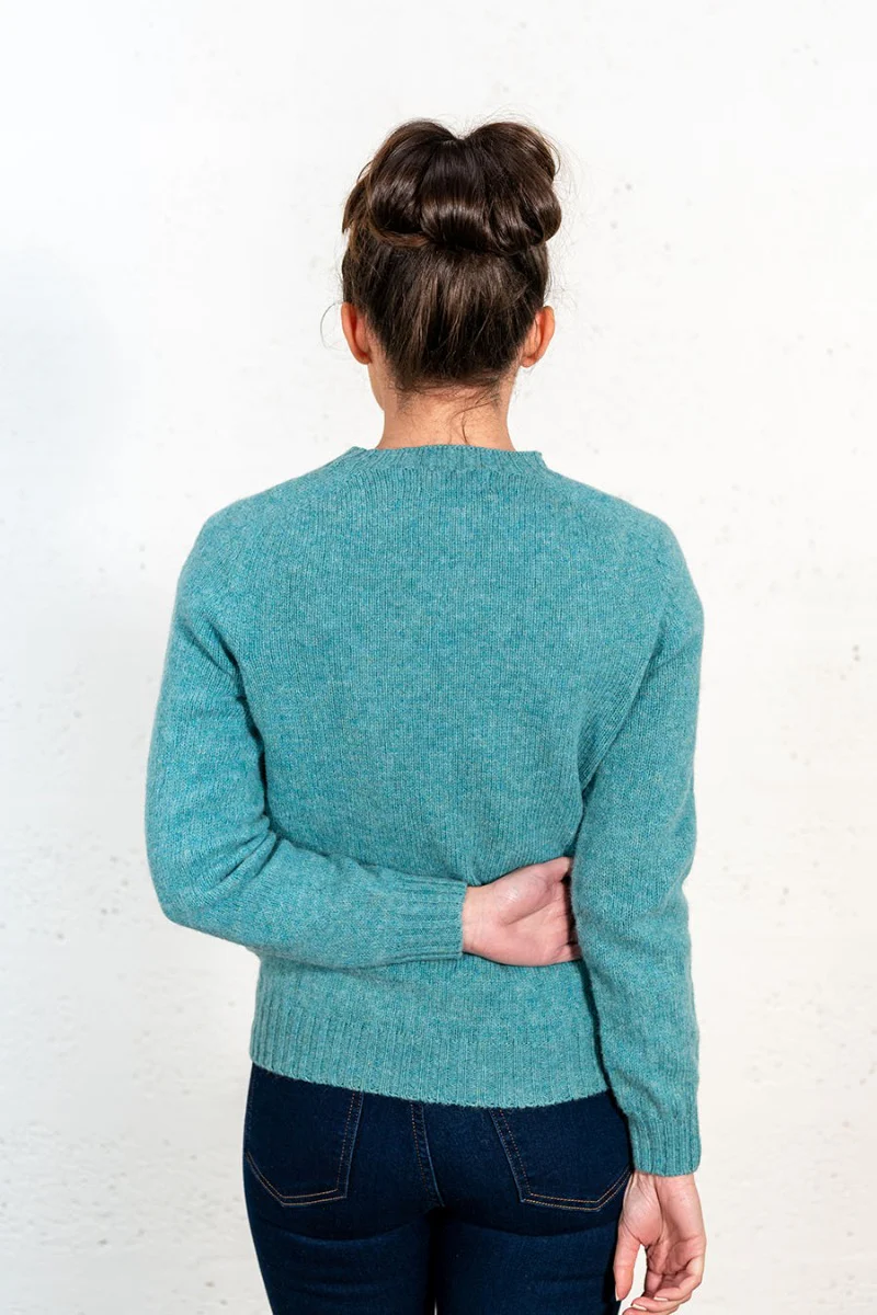 Womens Seamless Saddle Shoulder Shetland Jumper - Aqua - Image 3