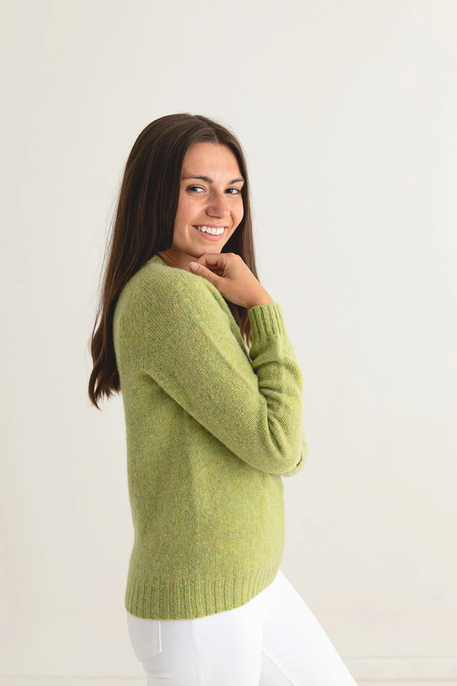 Womens Seamless Saddle Shoulder Shetland Jumper - Lime - Image 2